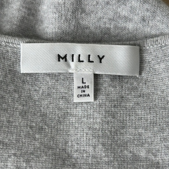 Milly Grey Knit Top Short Sleeve Embellished Black Blue Beads Size Large - Picture 5 of 11